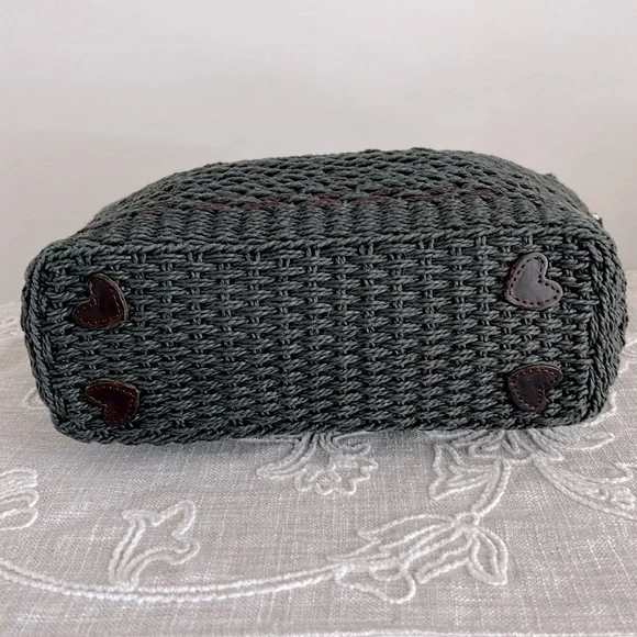 Brighton EUC Raffia Green Woven/Brown Leather Shoulder Bag - Picture 8 of 16